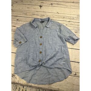 Unique Spectrum Shirt Womens Large Knot Hem Brown Button Accent Sleeve Front